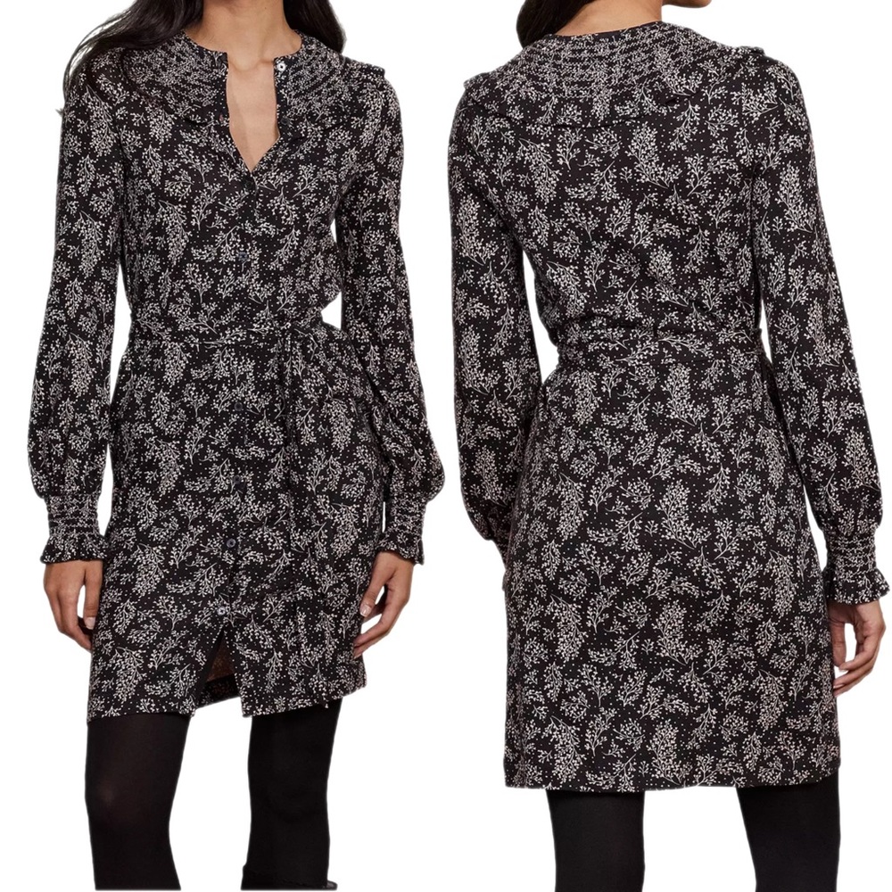 Boden Smocked Detail Milkshake Leaf Sprig Print Dress NWT